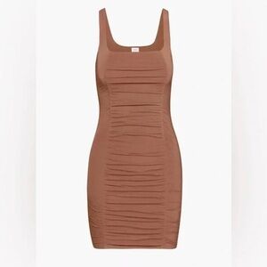 Aritzia Wilfred Lydia Ruched Tank Mini Dress BROWN